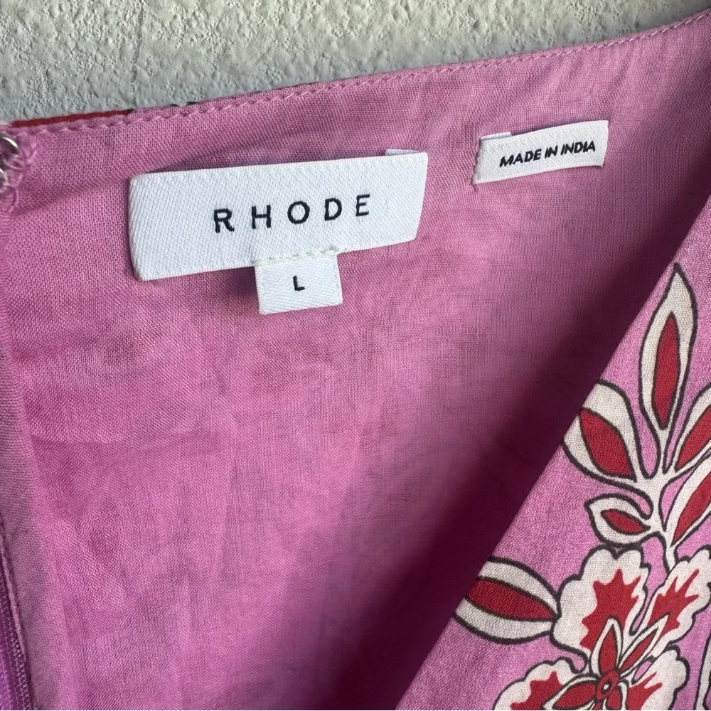 RHODE Piper Printed Mini Dress in Pink Eden Size L - Picture 4 of 7